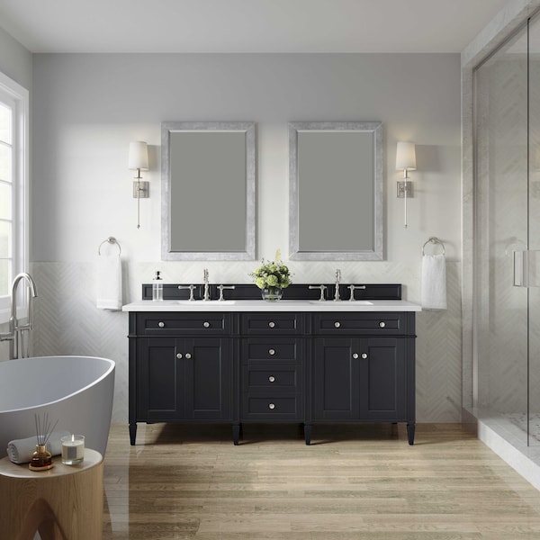 James Martin Vanities Brittany 72in Double Vanity, Black Onyx w/ 3 CM White Zeus Quartz Top 650-V72-BKO-3WZ - main